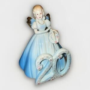 JOSEF ORIGINALS Birthday Angel Age 20 White Blue Vintage Signed
